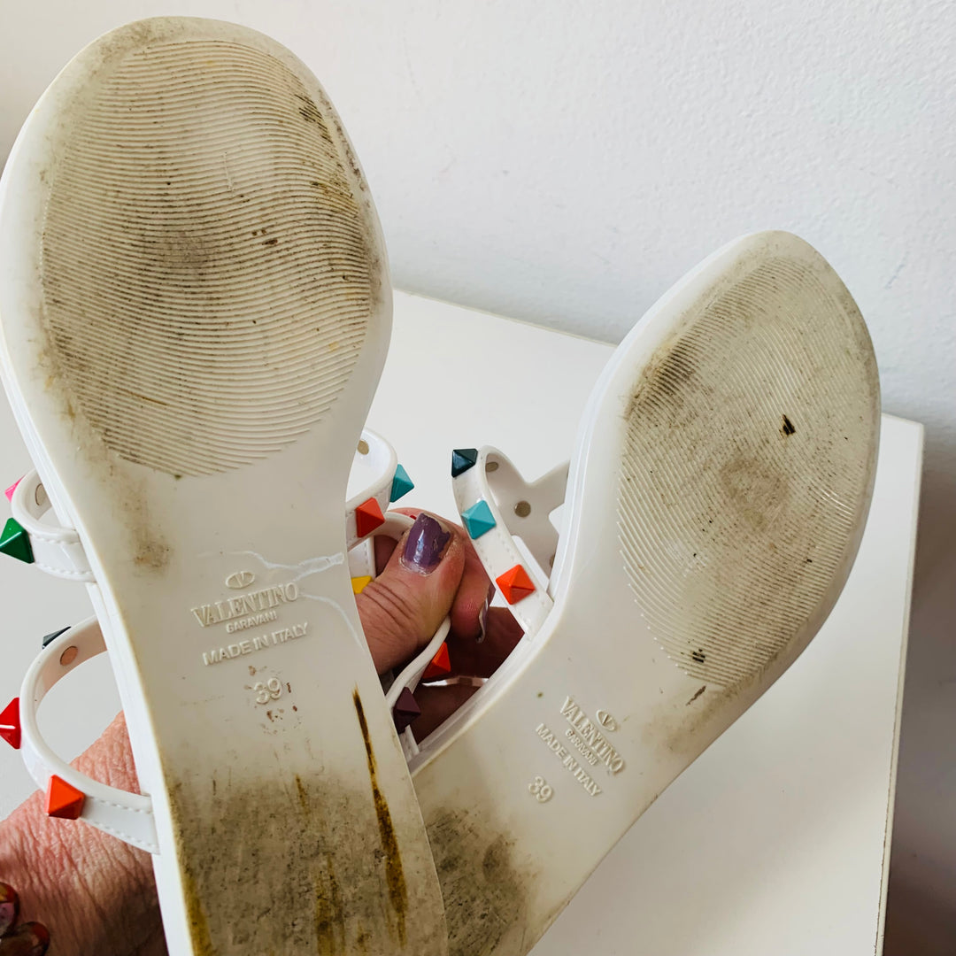 Valentino White Rock Star Studded Milticolor Jelly Sandals Size 39