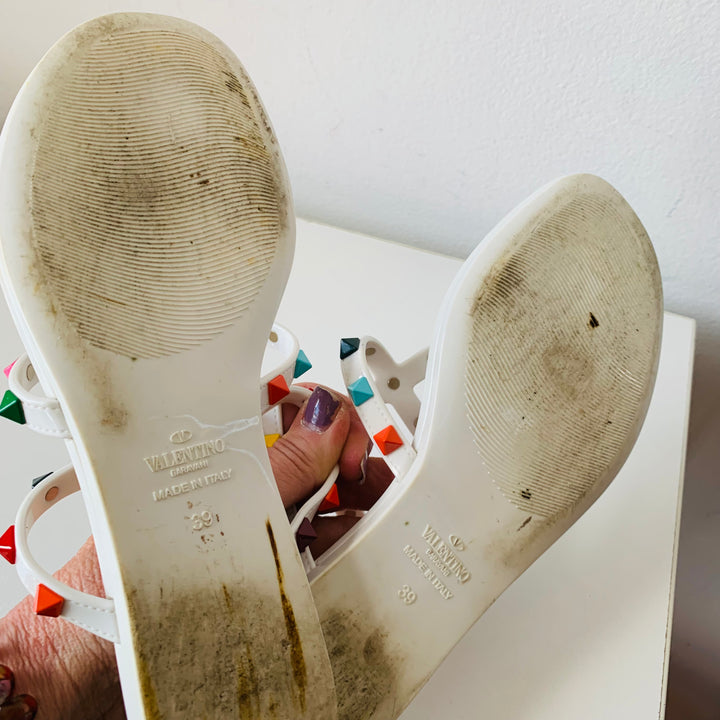 Valentino White Rock Star Studded Milticolor Jelly Sandals Size 39