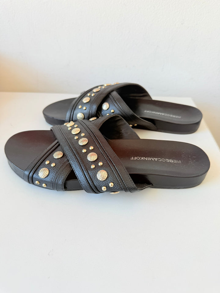 Rebecca Minkoff Tori Leather Slides In Black Size 8.5