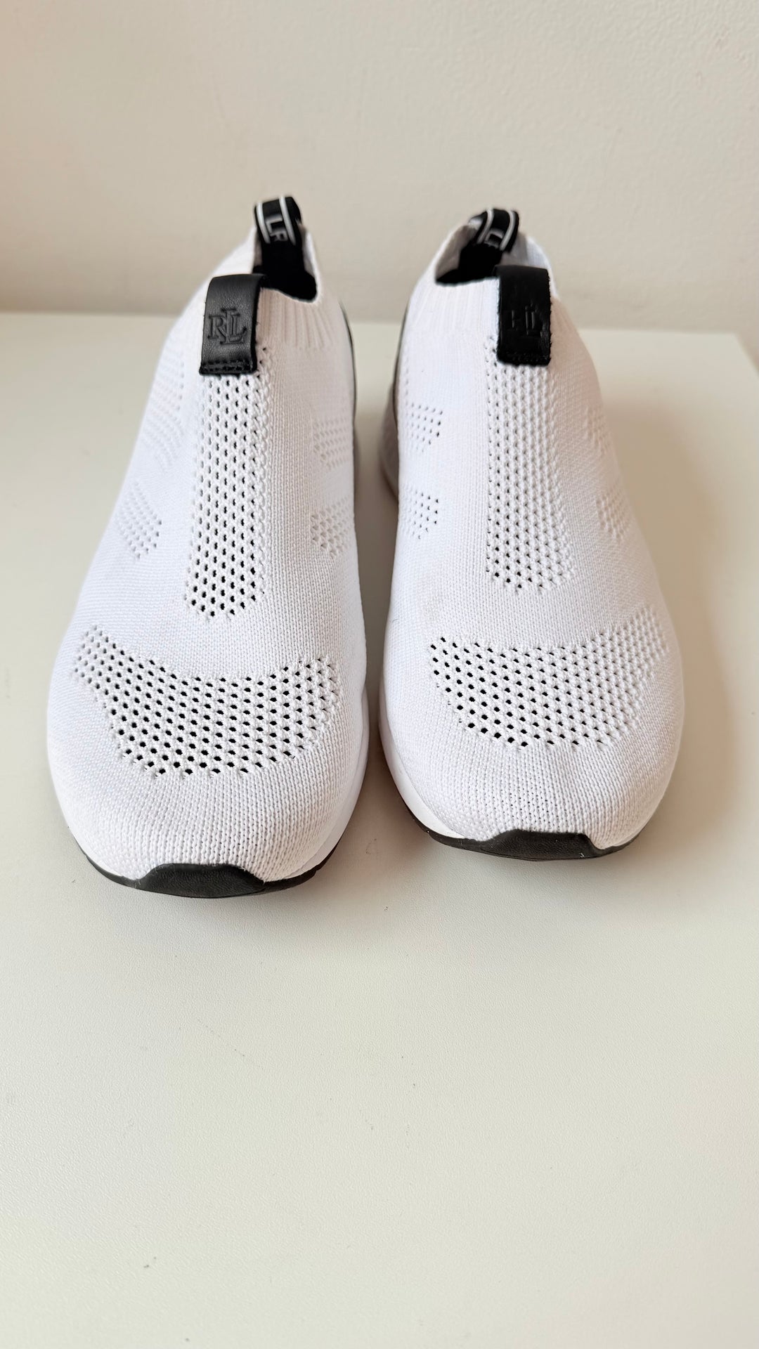 Ralph Lauren Kacie Slip On Sneakers In White & Black Size 8 New Women’s