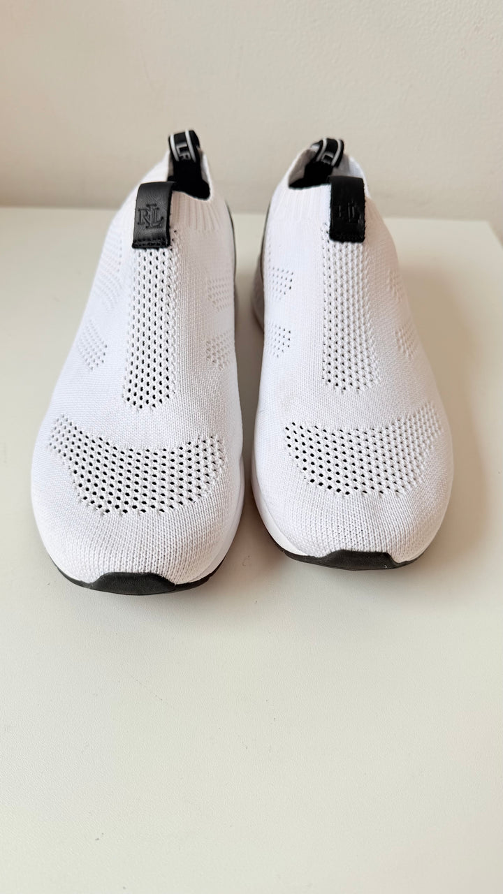 Ralph Lauren Kacie Slip On Sneakers In White & Black Size 8 New Women’s