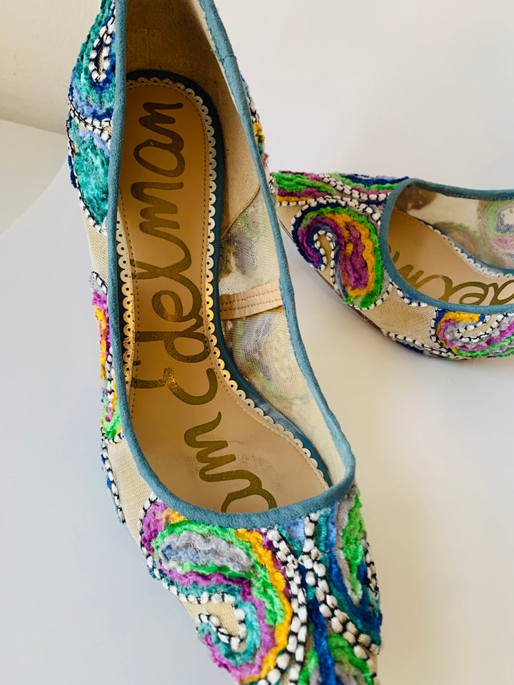 Sam Edelman Fancy Fabric Embroidered Pumps Size 8.5