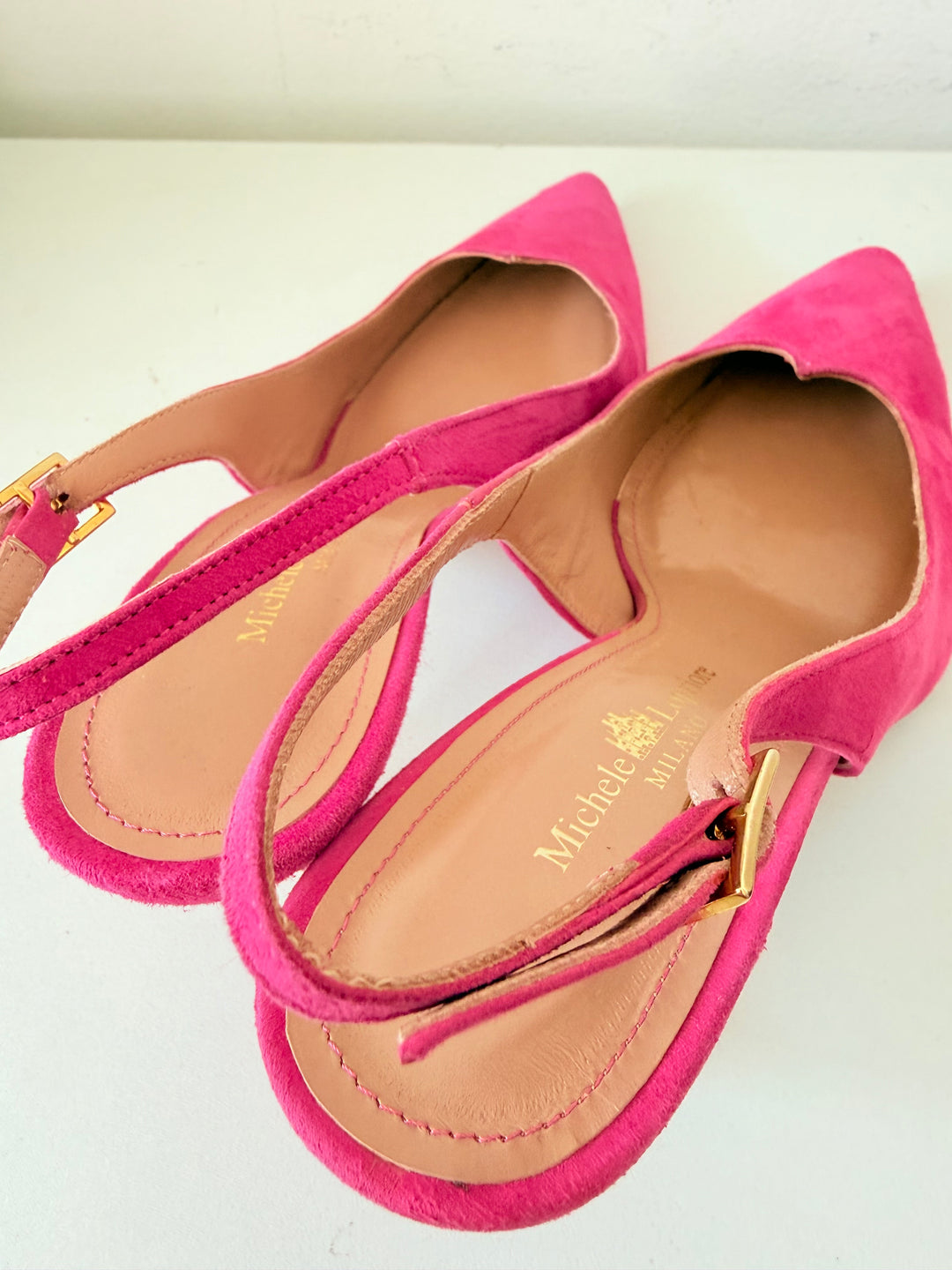 Michelle Lopriore Milano Pink Suede Heart Slingbacks Size 39