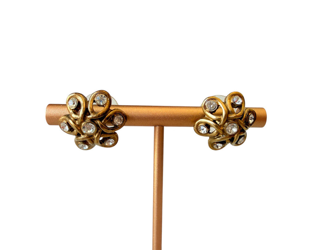 Vintage Monet Gold & Rhinestone Pierced Earrings