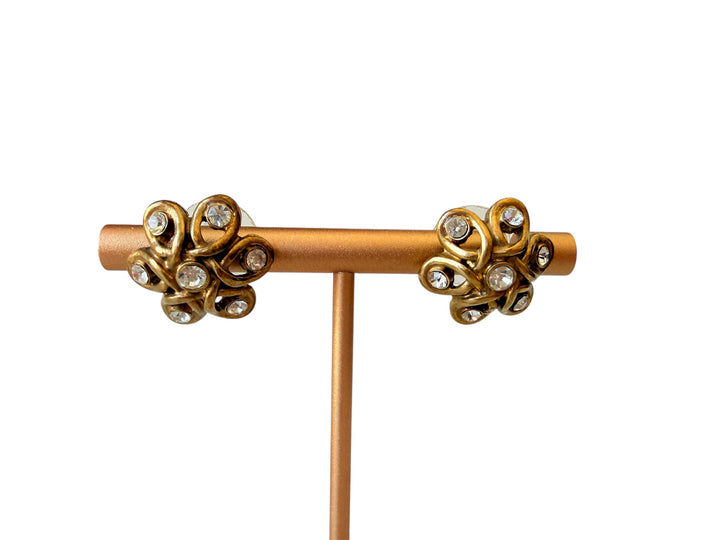 Vintage Monet Gold & Rhinestone Pierced Earrings