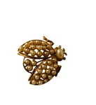 Vintage Lady Bug Brooch with Faux Pearls in Gold Tone