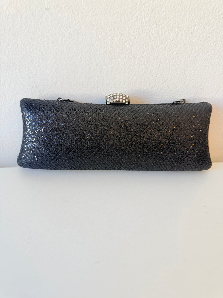 JNB Black Sparkly Rhinestone Clasp Evening Bag Clutch