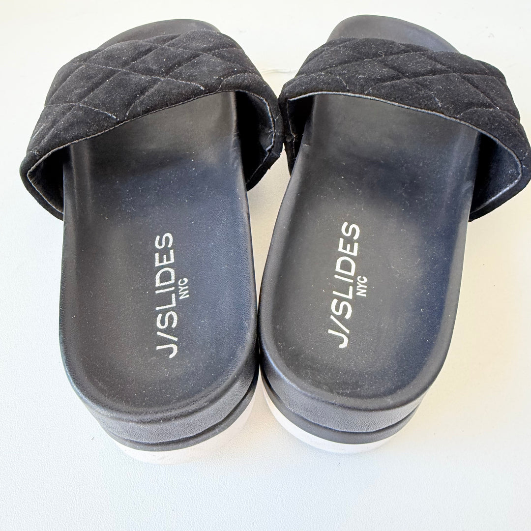 J/Slides NYC Rio Black Quilted Suede Slip On Platfork Sandals Size 6.5 New
