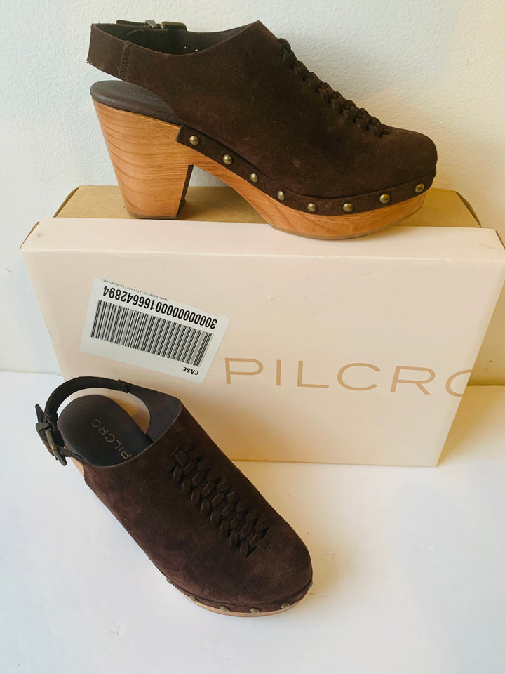 Pilcro by Anthropologie Chocolate Suede Slingback Clog Heels Size 6 Women’s