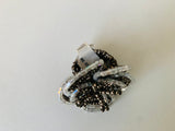 Beaded Flower Stretch Ring In White and Grey NWT