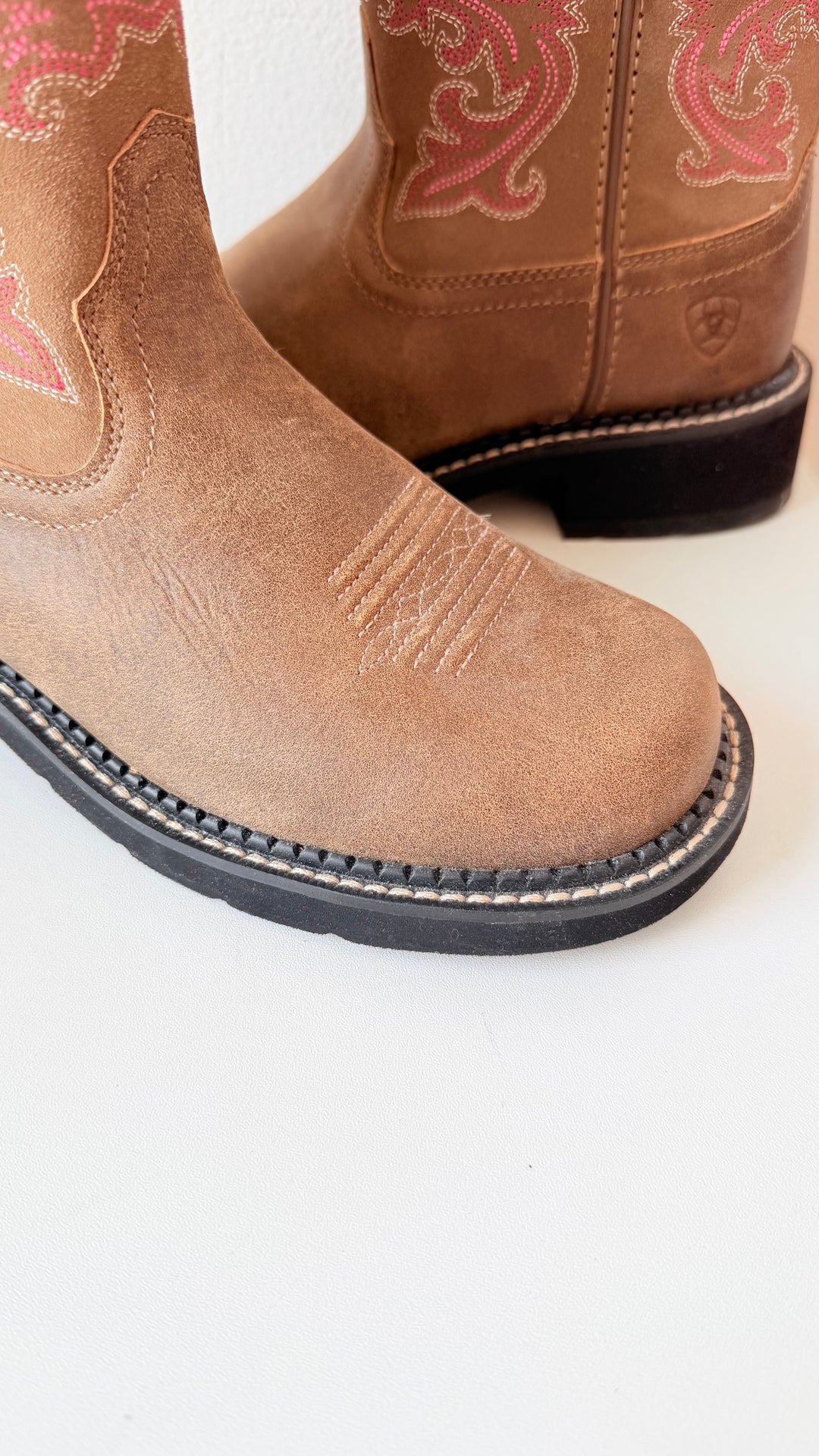 Ariat Fat Baby Bomber Western Brown & Pink Boots Size 7.5