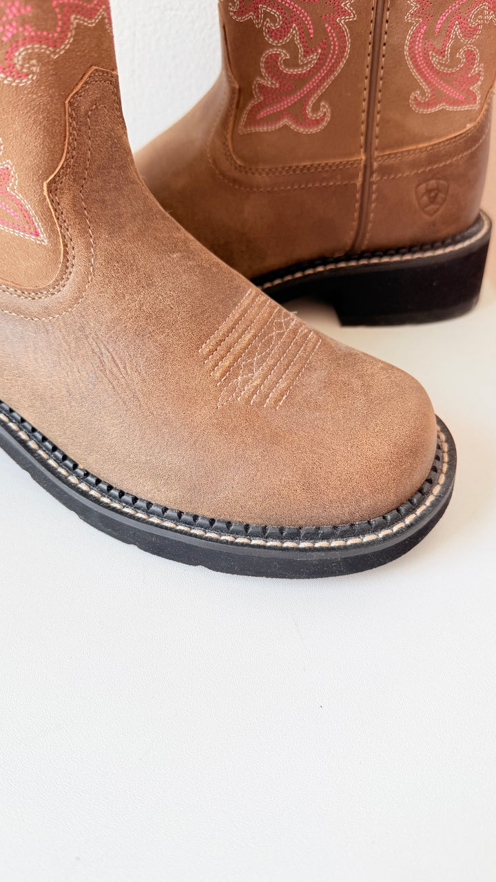 Ariat Fat Baby Bomber Western Brown & Pink Boots Size 7.5