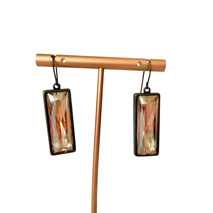 Rebel Designs Rectangular Champgne Crystal Pierced Drop Earrings