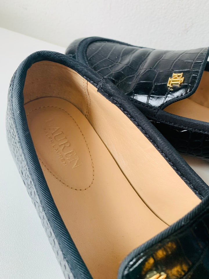 Ralph Lauren Leather Croc Embossed Slipper Loafers Size 8.5