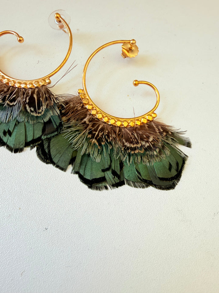 Mallard Feather Pierced Earrings 
by Gas Bijoux