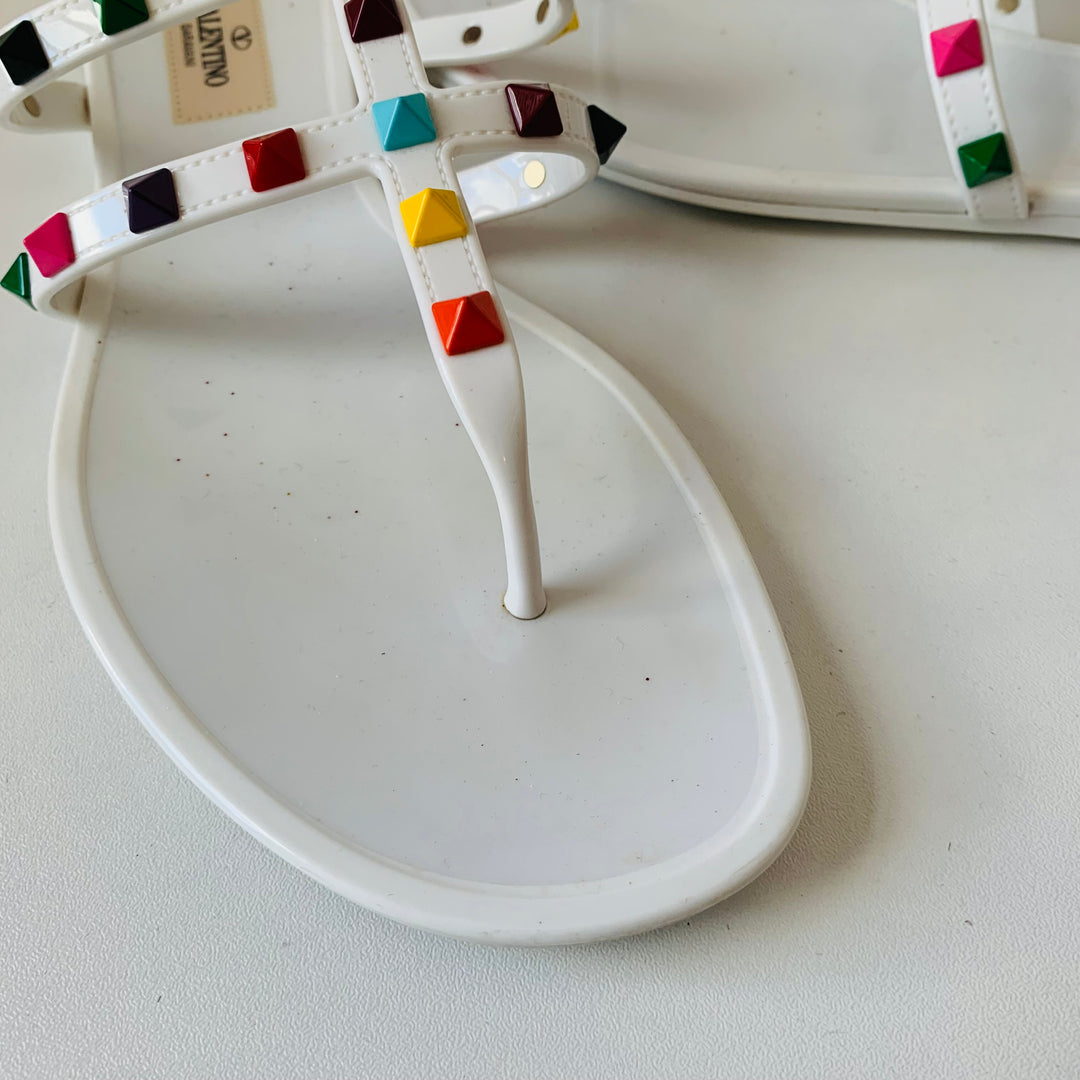 Valentino White Rock Star Studded Milticolor Jelly Sandals Size 39