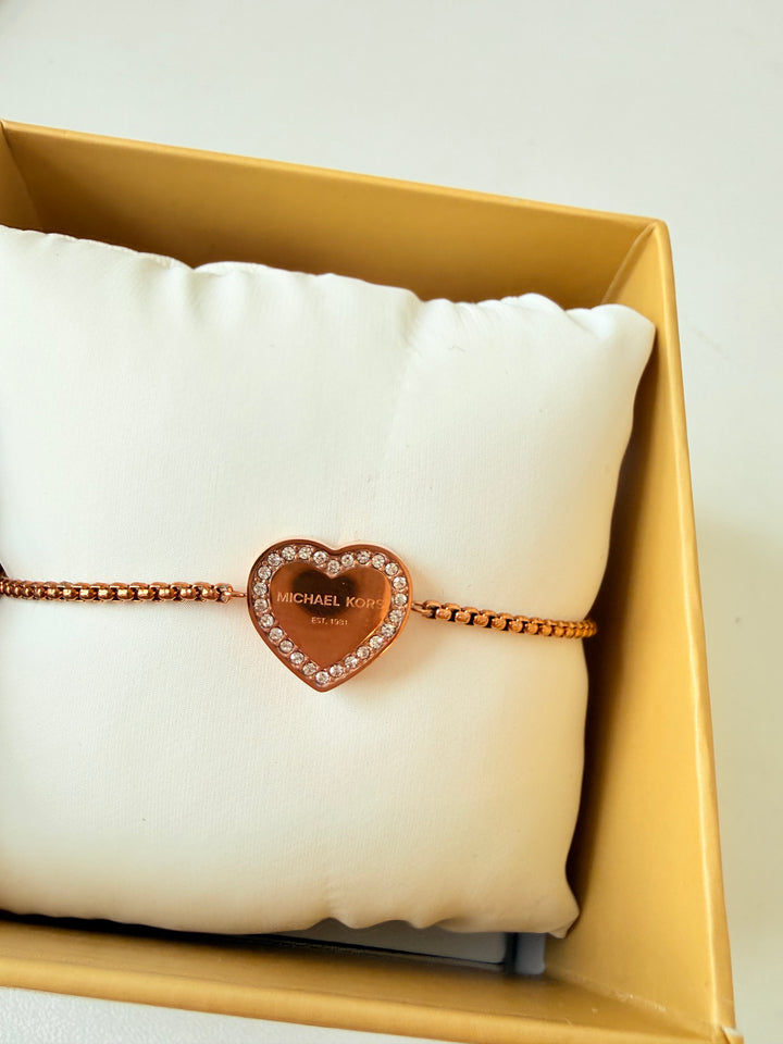 Michael Kors Rosegold Heart Logo Bracelt NWT