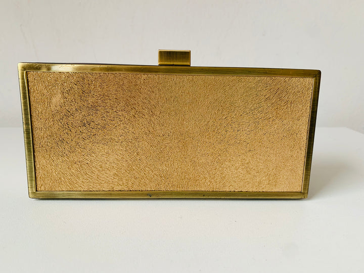 Tory Burch Box Brushed Gold Metal Sparkle Suede Clutch