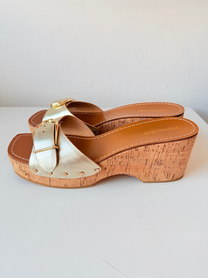 Veronica Beard Gold Mettalic Dallas Platform Slides Size 10