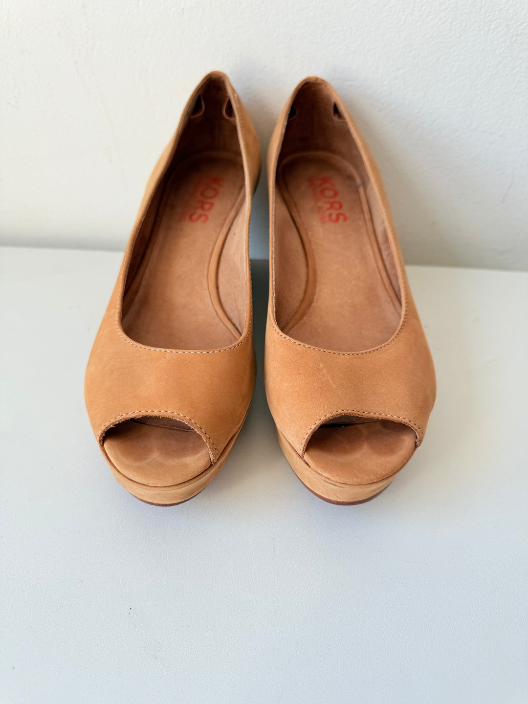 Michael Kors Brown Peep Toe Wedges Size 7.5