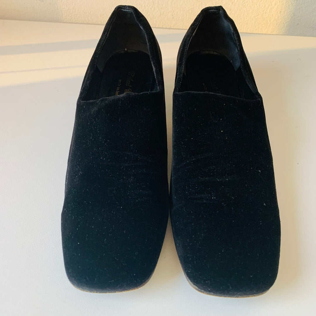 Robert Clergerie Black Velvet Slip On Heeled Loafer Size 8.5 Women’s