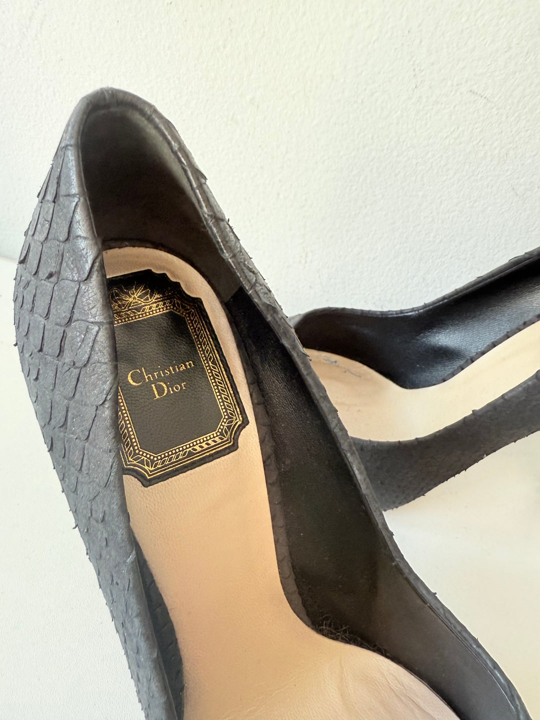Christian Dior Black Vintage Snakeskin Pumps Size 36