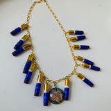 Susan Lowenberg The Pencil Lady Handmade Blue And Gold Pendent Necklace