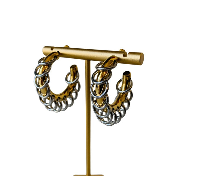 Mixed Metal Hoop Pierced Earrings