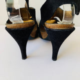 Pedro Garcia Black Suede Hook & Loop Heeled Slingback Sandals Size 39.5