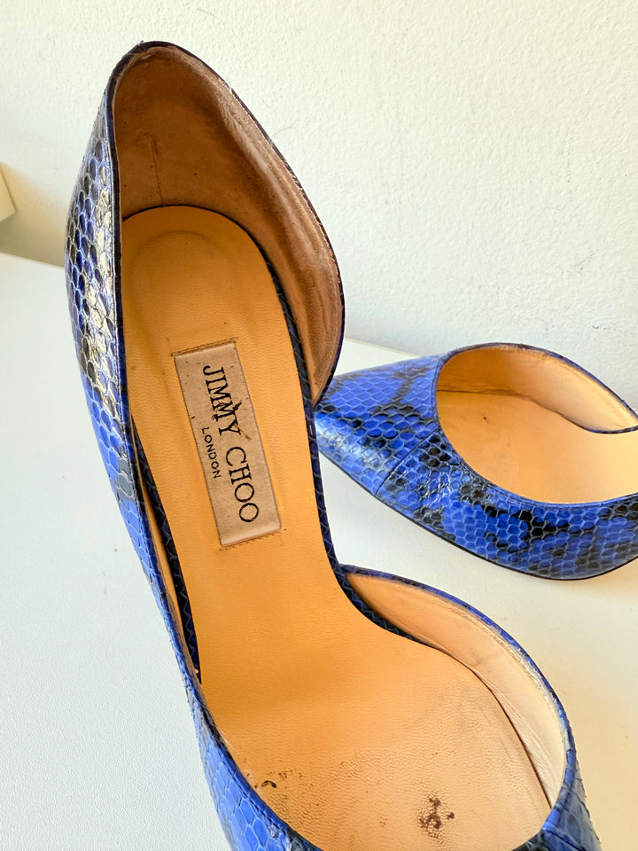 Jimmy Choo Anouk Blue Snakeskin d’Orsay Pumps Size 41 Authentic