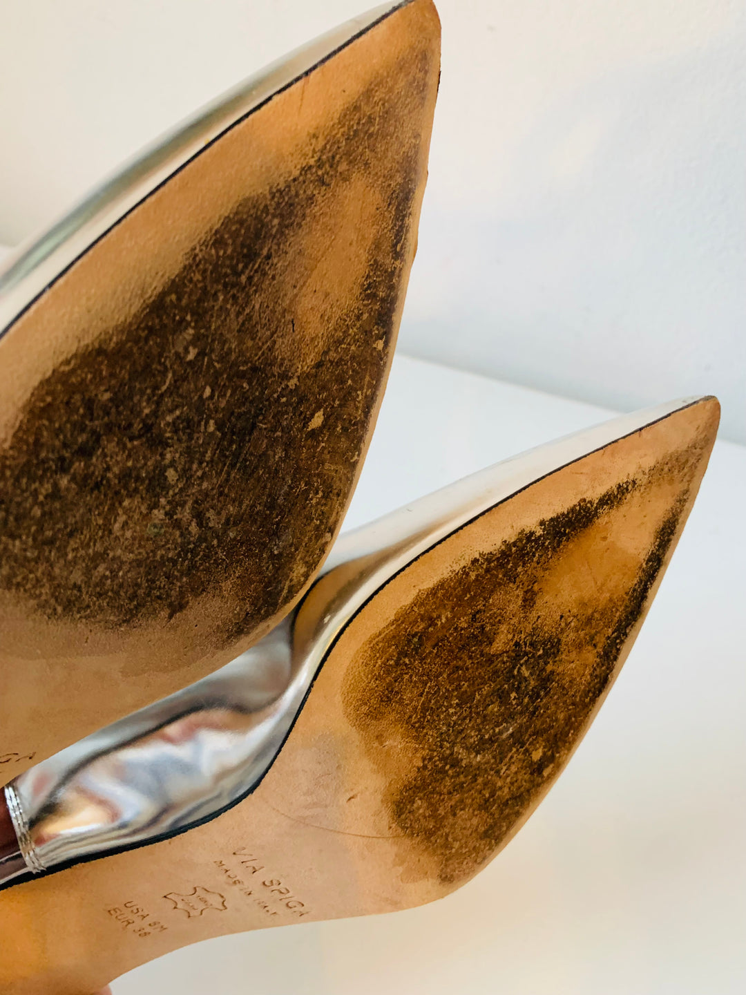 Via Spiga Silver Metallic Slingback Heels Size 8