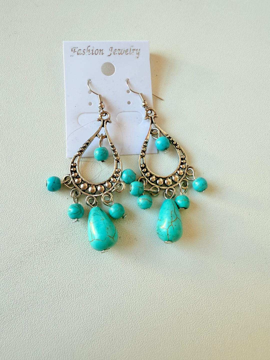 Faux Turquoise Drop Pierced Earrings