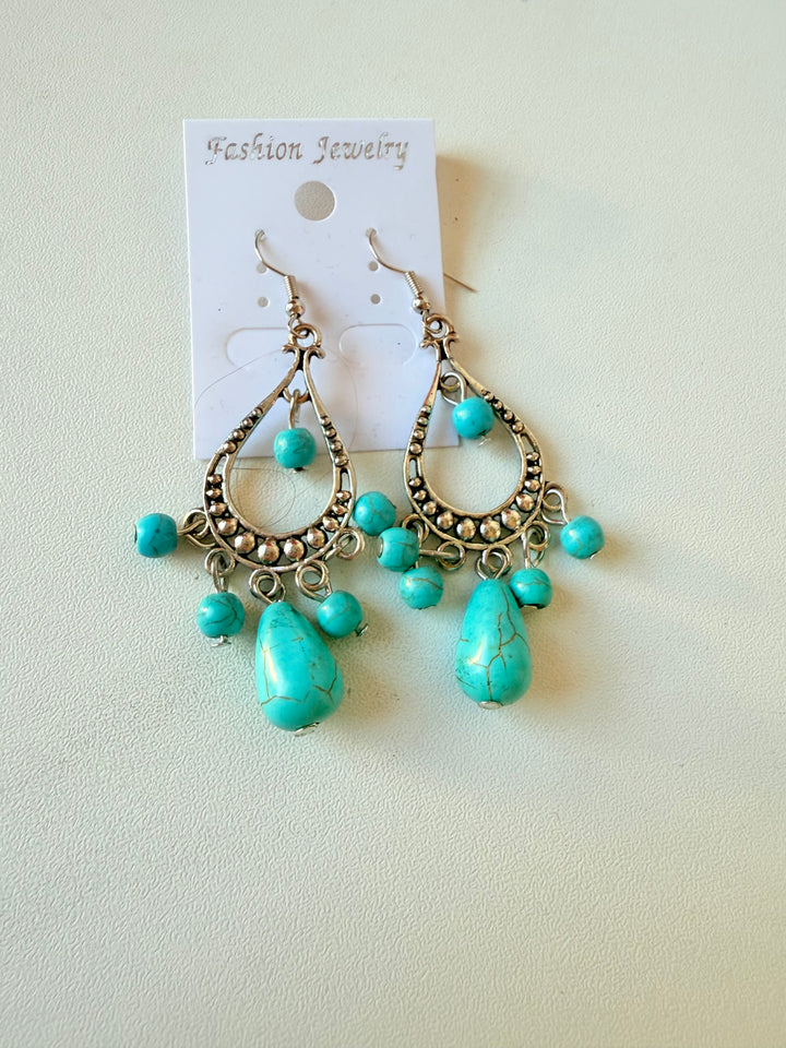 Faux Turquoise Drop Pierced Earrings