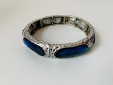 Blue Rhinestone in Silver Tone Stretch Bracelet