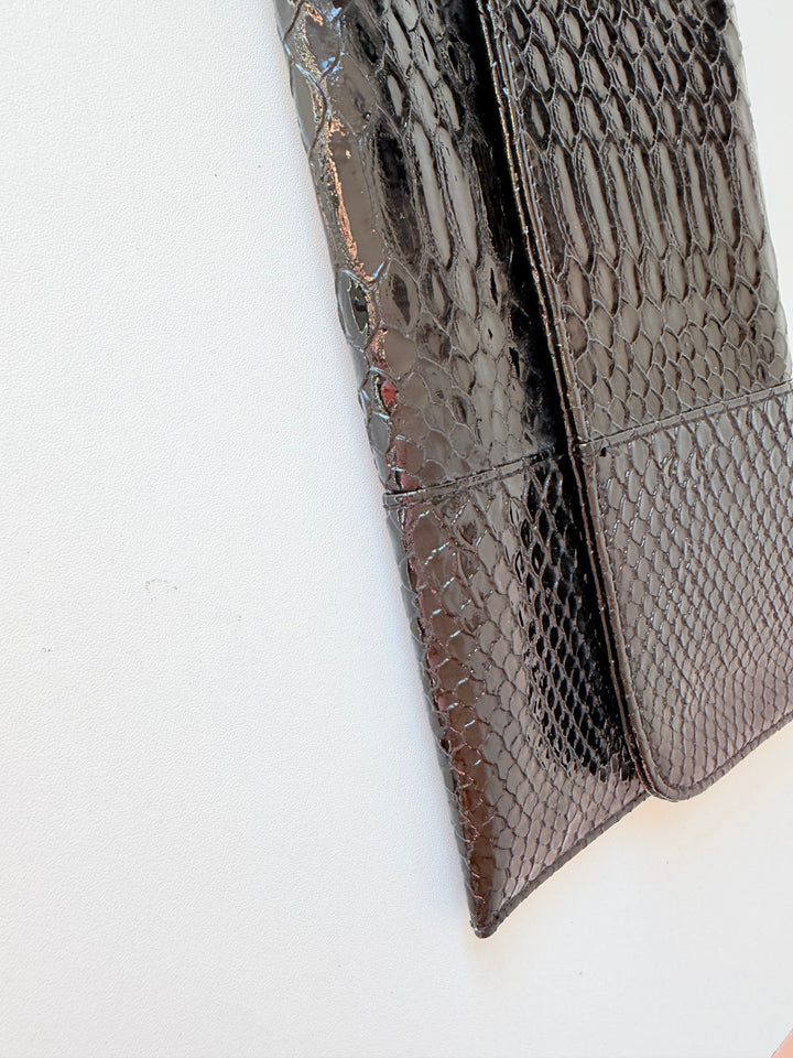 Urban Expressions Patent Croc Embossed Fold Over Clutch