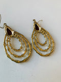 Coral/Rhinestone Drop Gold Tone Pierced Earrings