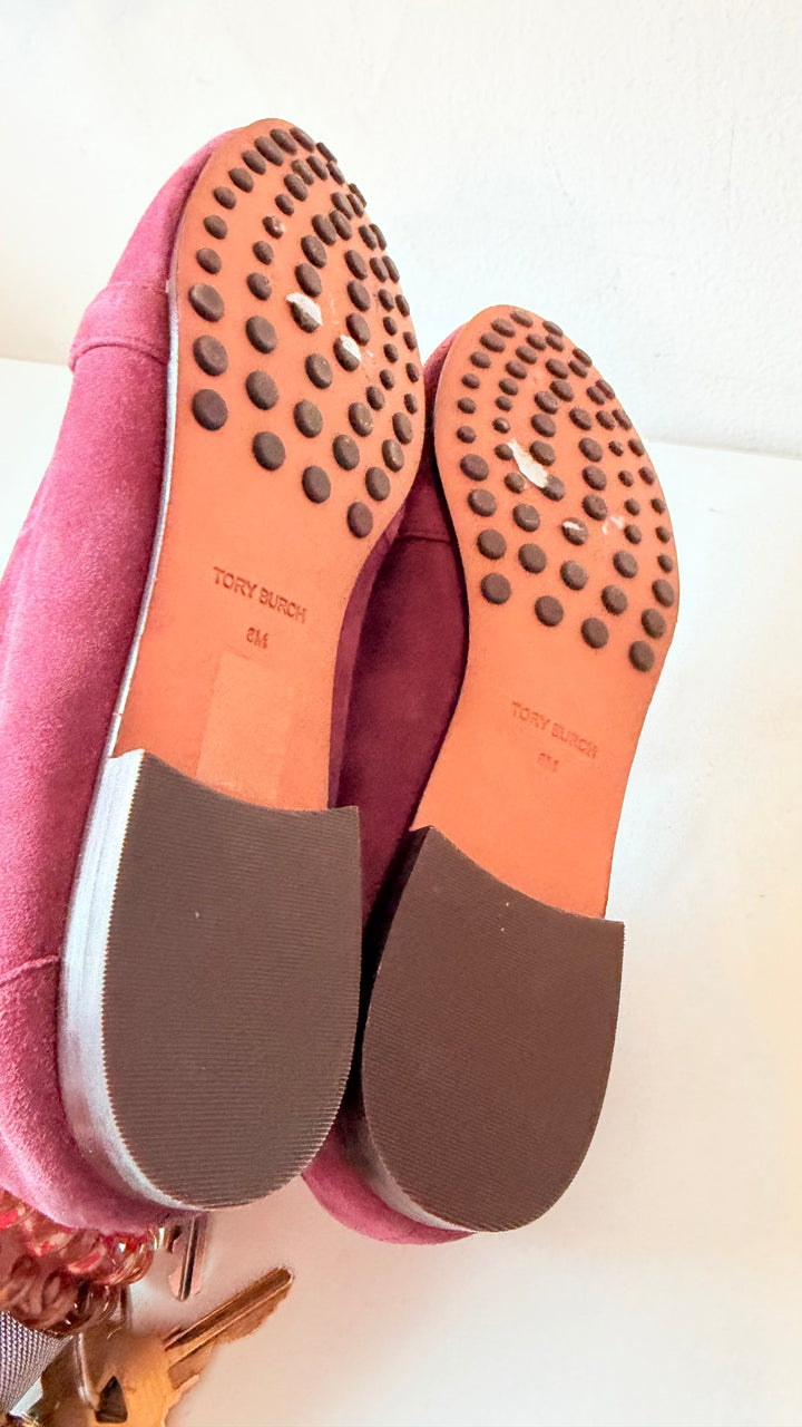 Tory Burch Georgia Suede Loafers Size 8 In Beetle Berry /Gold Hardware