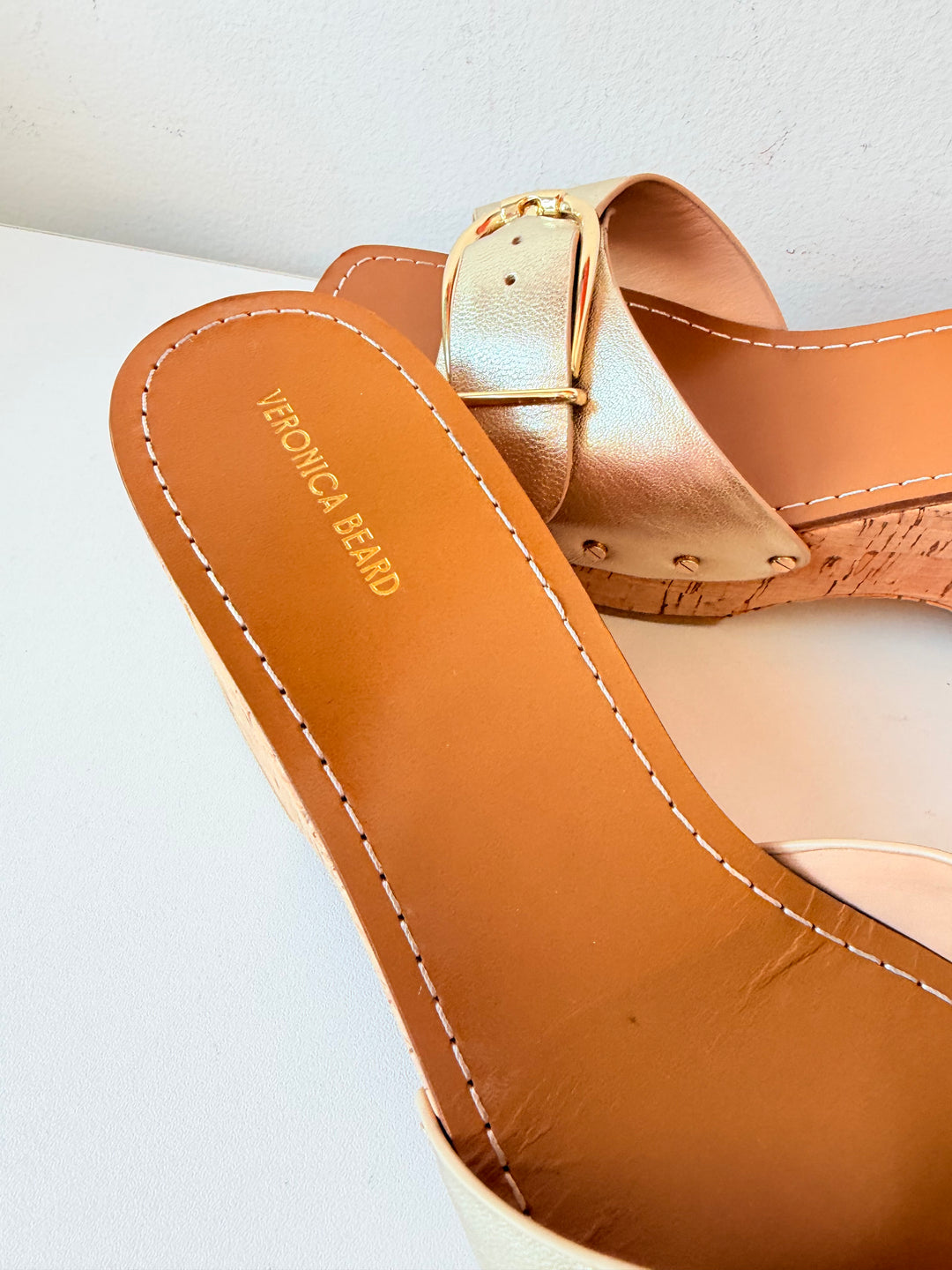 Veronica Beard Gold Mettalic Dallas Platform Slides Size 10