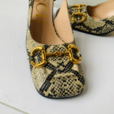 Gucci Beige/Black Python Embossed Leather Horsebit Slingback Sandals Size 39.5