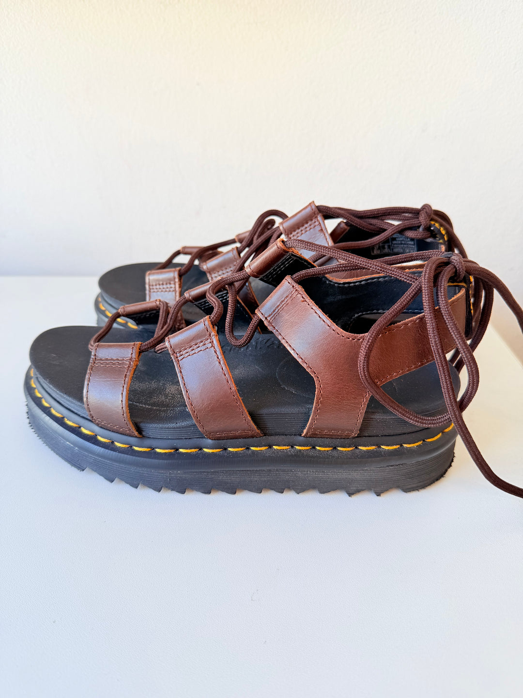 Dr Martens Air Ware Nartilla Lace Up Platform Sandals In Brown Size 6