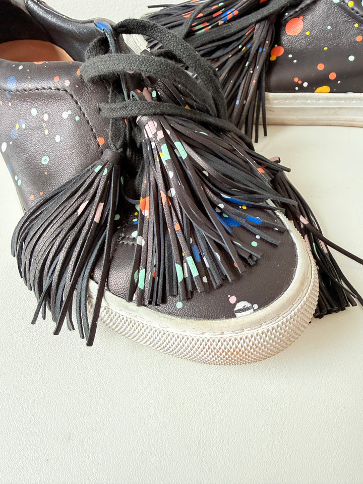 Loeffler Randall Logan Splatter Print Tasseled Leather Sneakers Size 7.5 Women’s