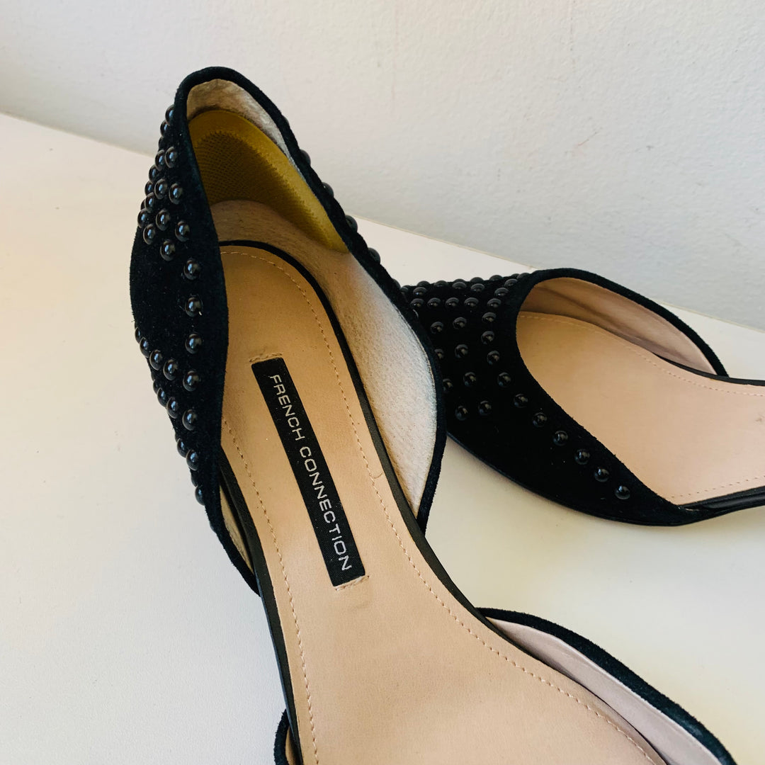 French Connection D’Orsay Black Studded Kitten Heels Size 10