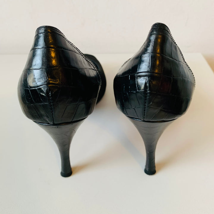 Donald J Pliner Couture Sand/Espresso Black Congo Mesh Elastic Prep Toe Pumps Size 8.5 Women’s