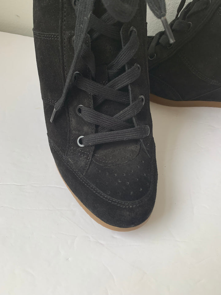 Veronica Beard Black Elissa Suede Wedge Sneaker Bootie Size 10