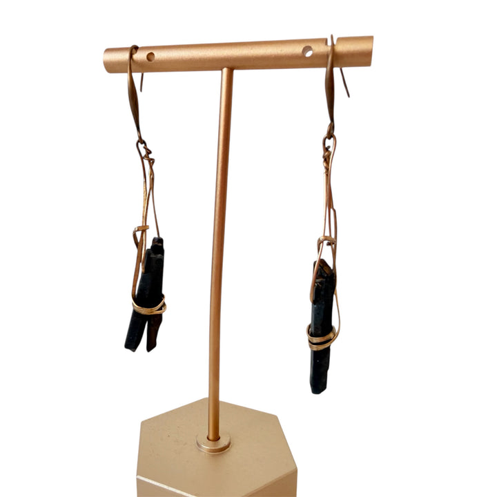 Handmade Gold & Rock Stone Drop Pierced Earrings