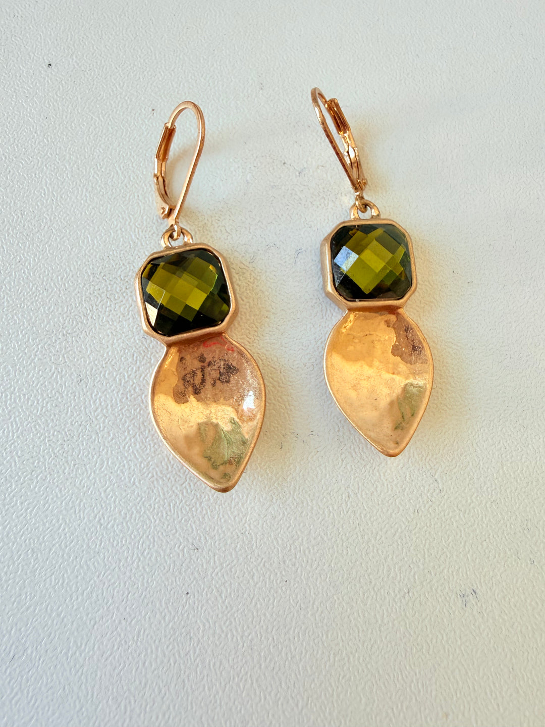 Robert Lee Morris SOHO  Green Sculpted Gold Drop Pierced Earrings
