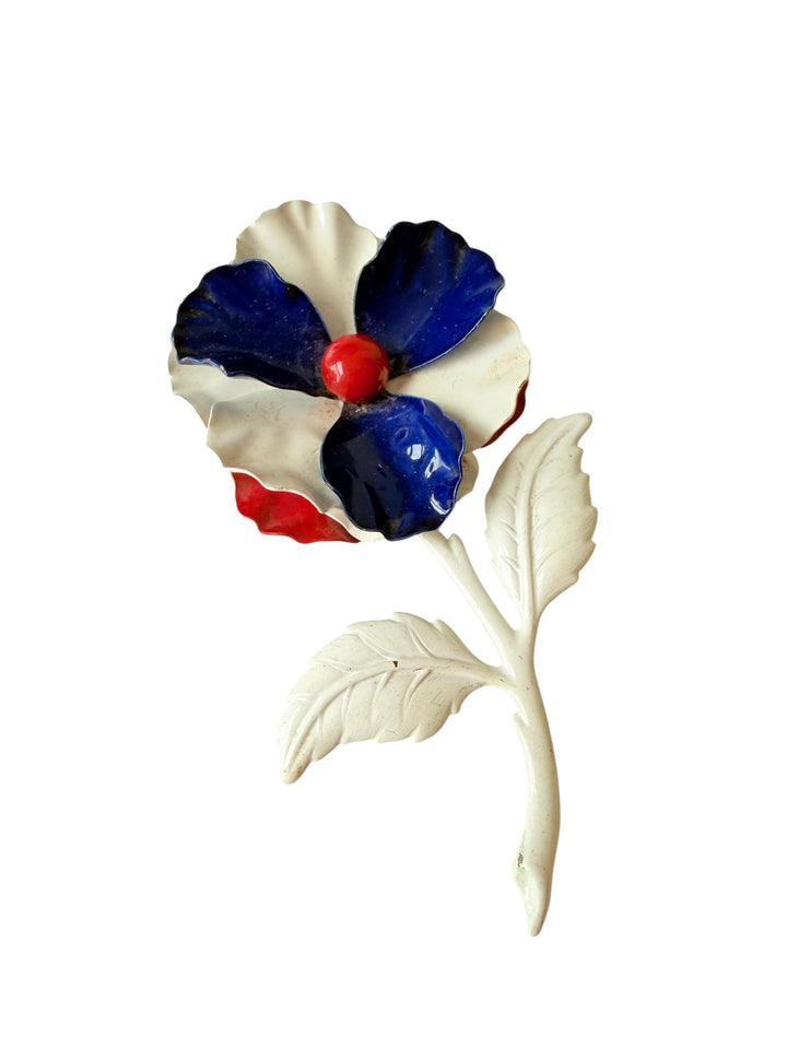 Vintage Red White & Blue Floral Brooch