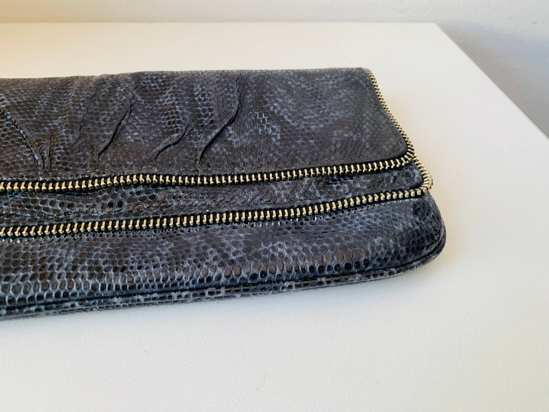 Lauren Merkin Snakeskin Blue Clutch Handbag