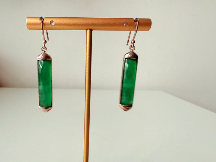 Sterling Silver Green Stone Drop Pierced Earrings