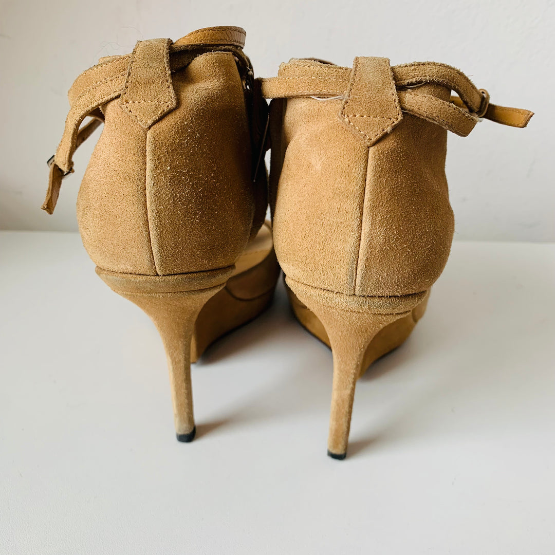 Yves Saint Laurent Sculpted Beige Suede Sandals/Heels Size 38